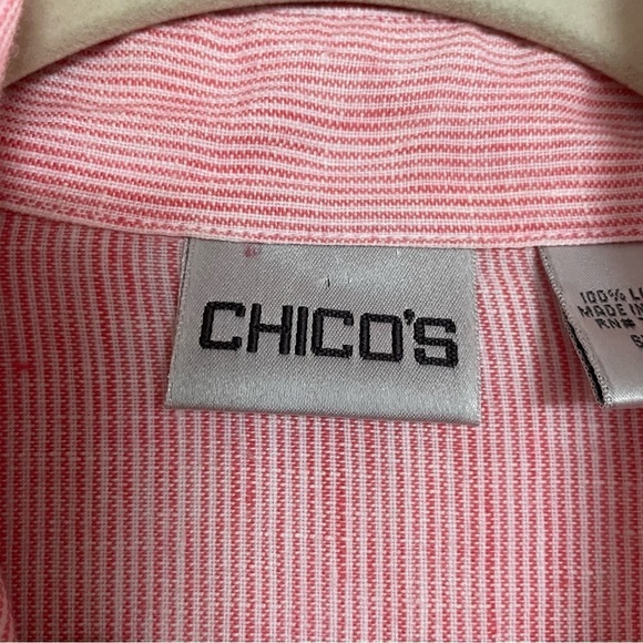 Chico's Linen Longline Button Down Striped Tunic Top Lagenlook Beachy - Picture 3 of 15